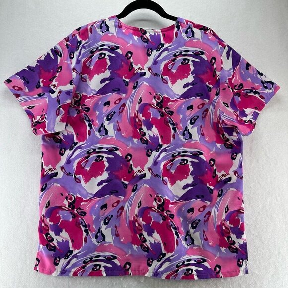 Comfy Cottons Scrub Top Womens Size M Abstract Print Medical Uniform Purple - Picture 2 of 11